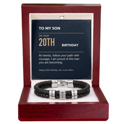 Load image into Gallery viewer, To My Son 20th Birthday Men&amp;#39;s Personalized Name Bracelet from Mom
