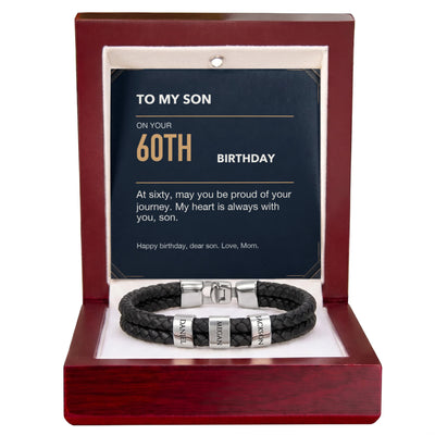 Load image into Gallery viewer, To My Son 60th Birthday Men&amp;#39;s Personalized Name Bracelet from Mom
