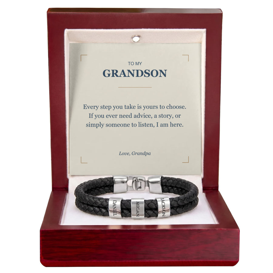 To My Grandson, I Am Here for You - Personalized Name Bracelet