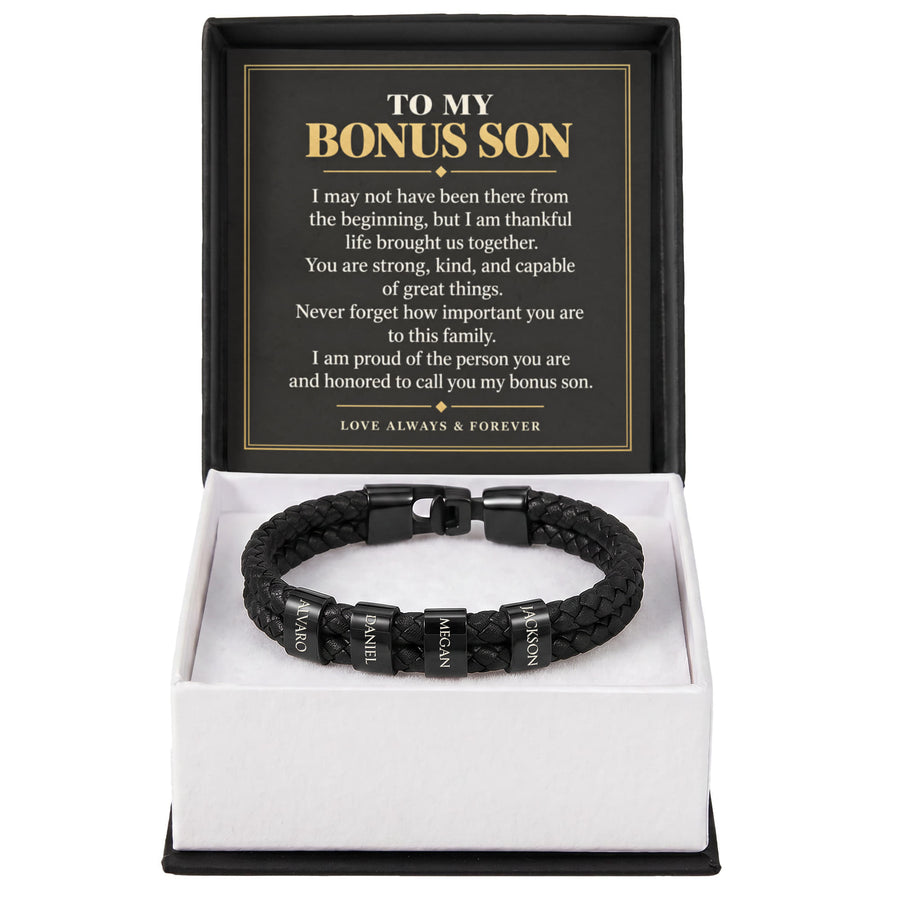 To My Bonus Son Personalized Name Bracelet - Proud to Call You Family