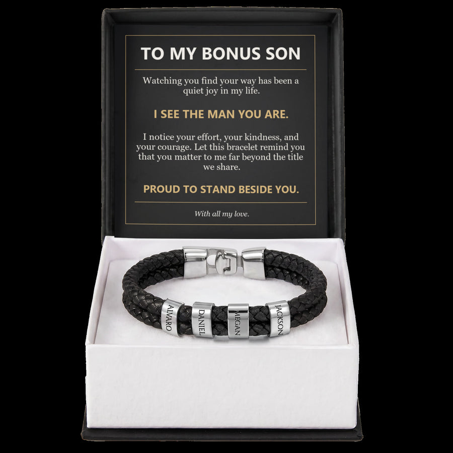 To My Bonus Son, I See the Man You Are - Personalized Name Bracelet