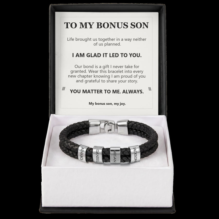 To My Bonus Son, I Am Glad It Led to You - Personalized Name Bracelet