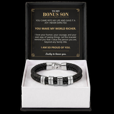 Load image into Gallery viewer, To My Bonus Son, You Make My World Richer - Personalized Name Bracelet
