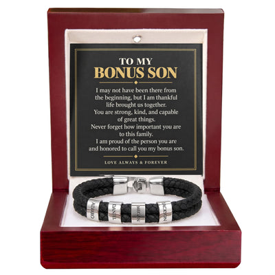 Load image into Gallery viewer, To My Bonus Son Personalized Name Bracelet - Proud to Call You Family
