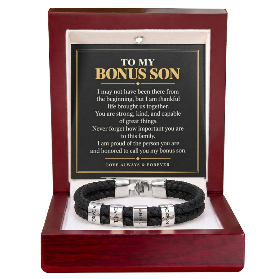 To My Bonus Son Personalized Name Bracelet - Proud to Call You Family