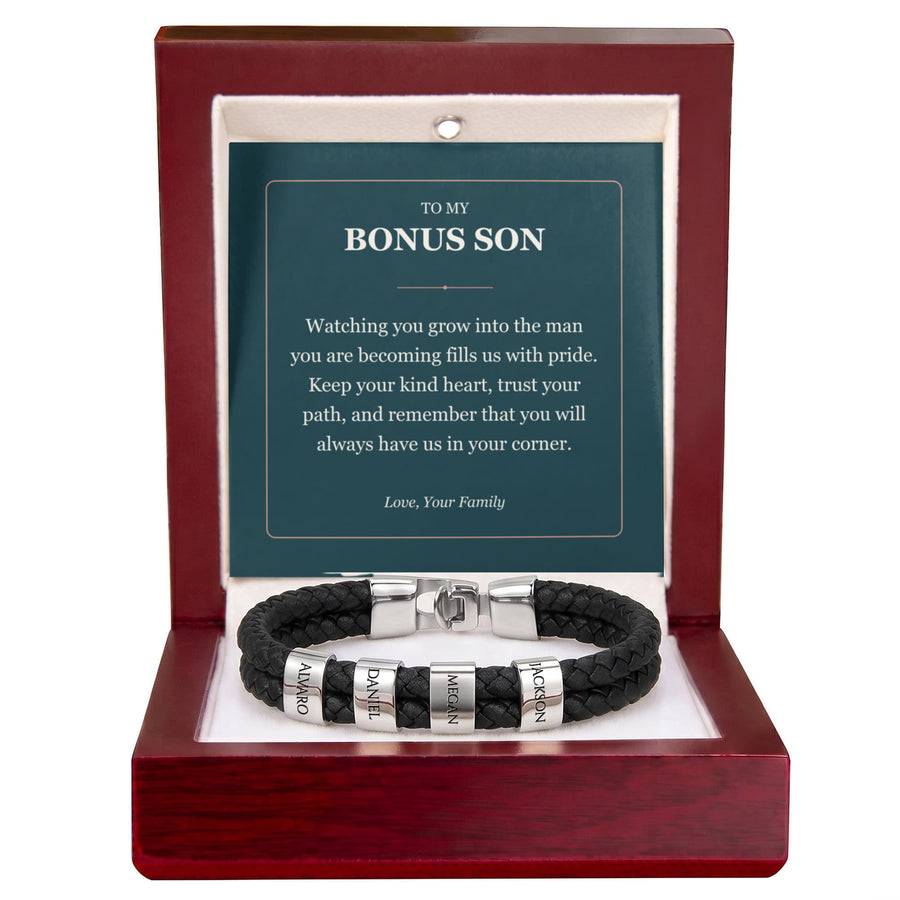 To My Bonus Son, Proud of the Man You Are Becoming - Personalized Name Bracelet