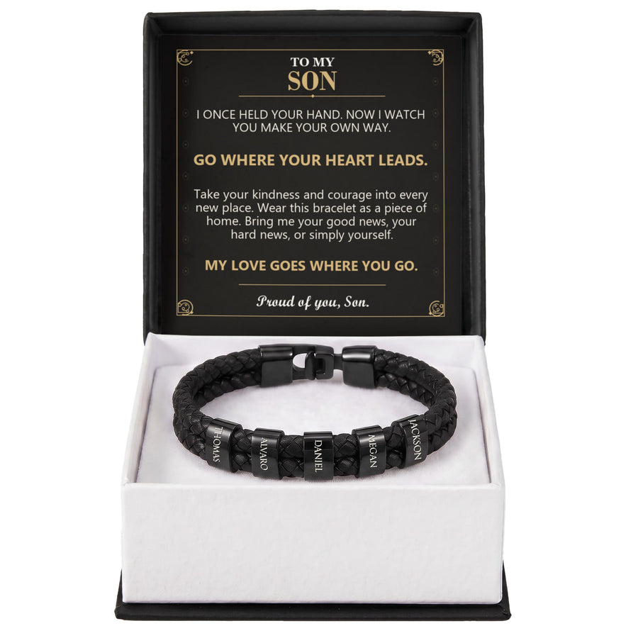 To My Son, Go Where Your Heart Leads - Personalized Name Bracelet