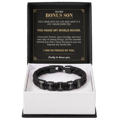 Load image into Gallery viewer, To My Bonus Son, You Make My World Richer - Personalized Name Bracelet
