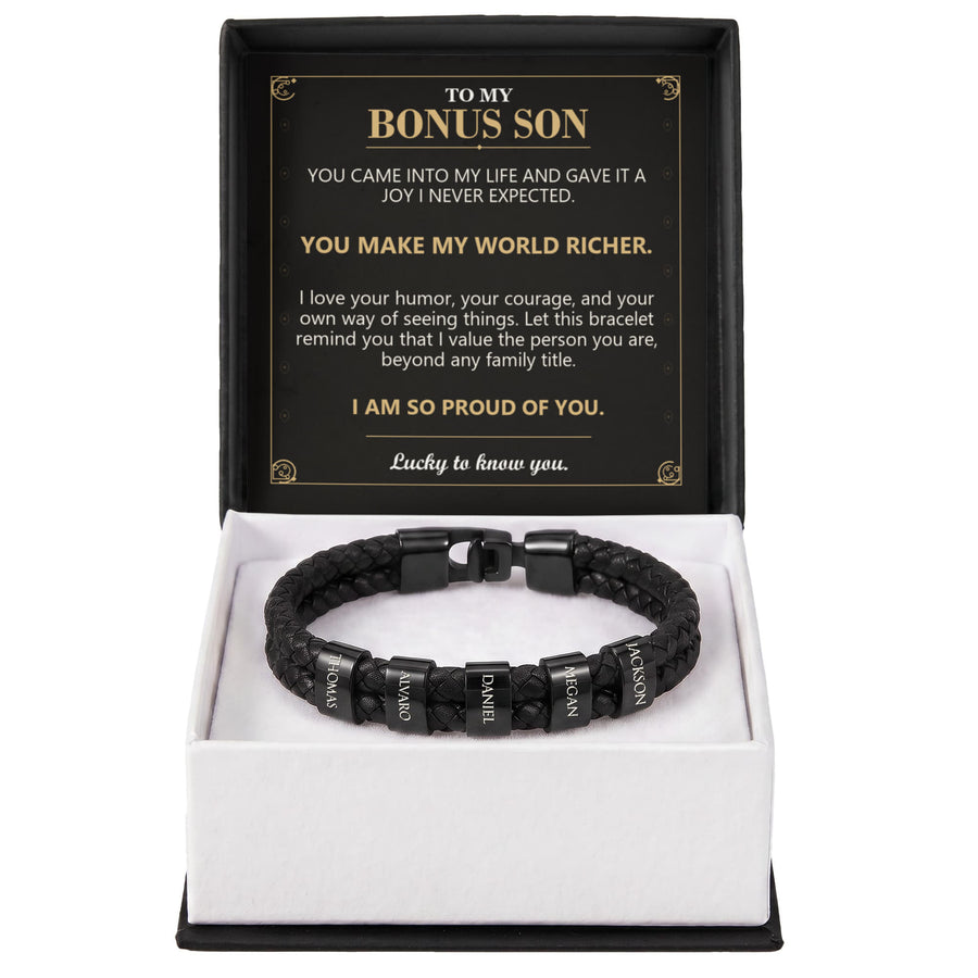 To My Bonus Son, You Make My World Richer - Personalized Name Bracelet