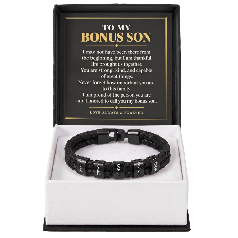 To My Bonus Son Personalized Name Bracelet - Proud to Call You Family
