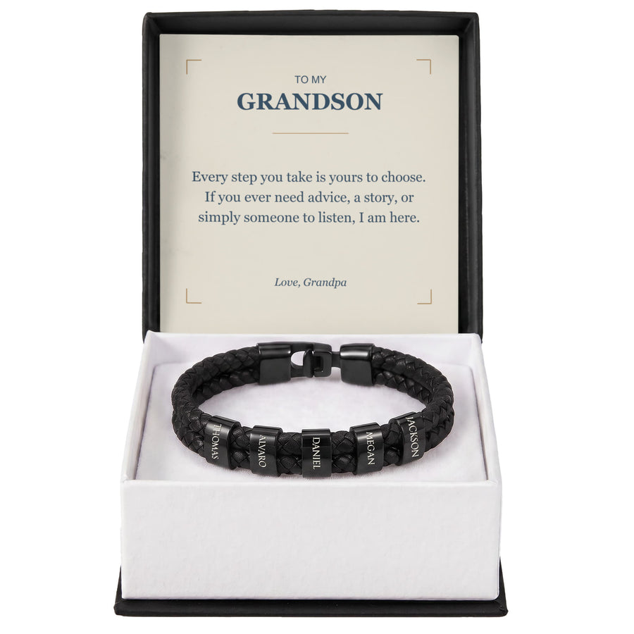 To My Grandson, I Am Here for You - Personalized Name Bracelet