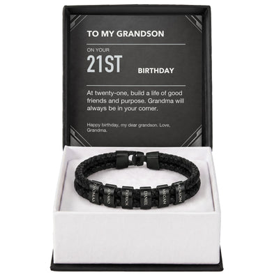Load image into Gallery viewer, To My Grandson 21st Birthday Men&amp;#39;s Personalized Name Bracelet from Grandma
