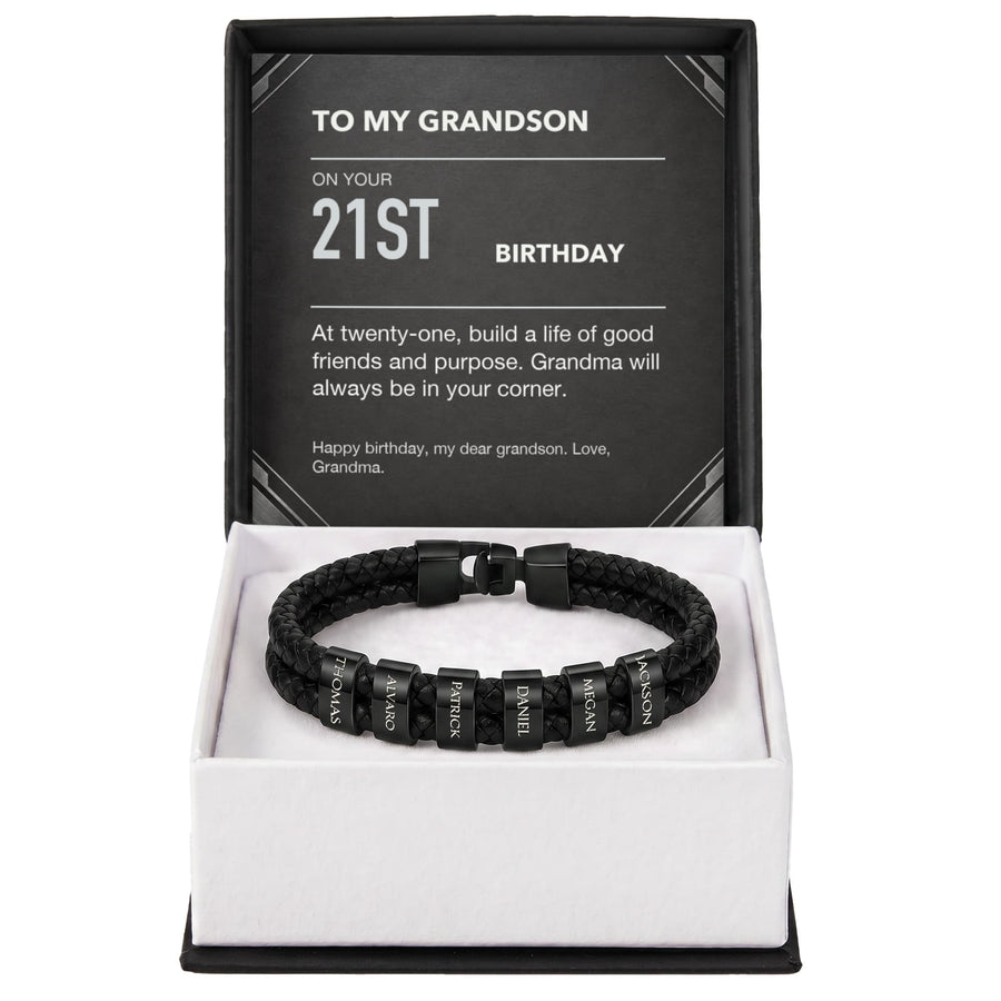 To My Grandson 21st Birthday Men's Personalized Name Bracelet from Grandma