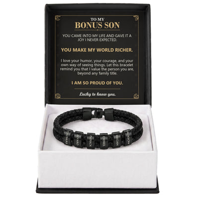 Load image into Gallery viewer, To My Bonus Son, You Make My World Richer - Personalized Name Bracelet
