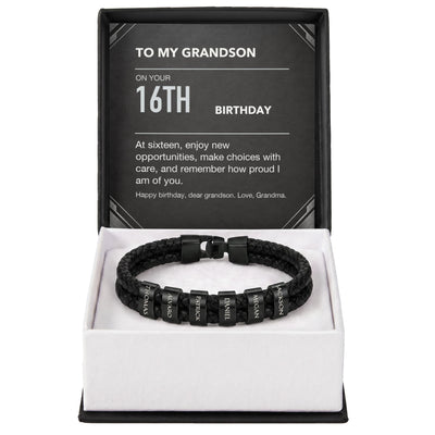 Load image into Gallery viewer, To My Grandson 16th Birthday Men&amp;#39;s Personalized Name Bracelet from Grandma
