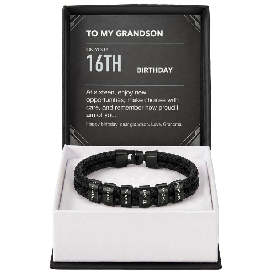 To My Grandson 16th Birthday Men's Personalized Name Bracelet from Grandma