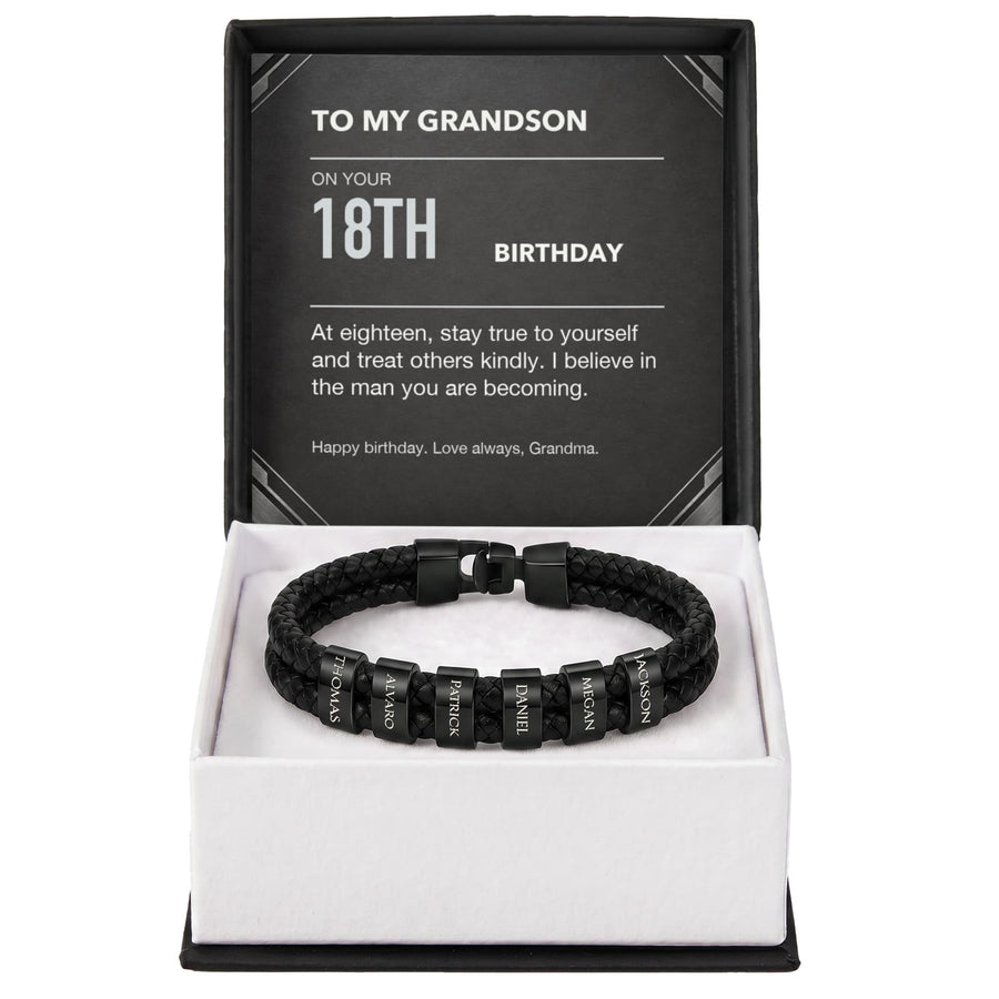 To My Grandson 18th Birthday Men's Personalized Name Bracelet from Grandma