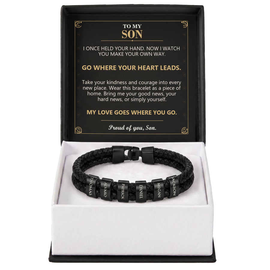 To My Son, Go Where Your Heart Leads - Personalized Name Bracelet