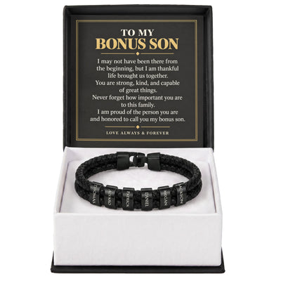 Load image into Gallery viewer, To My Bonus Son Personalized Name Bracelet - Proud to Call You Family
