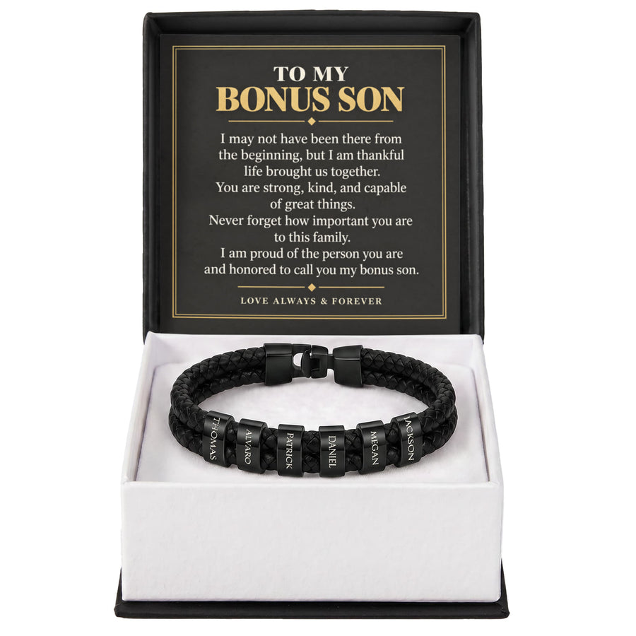 To My Bonus Son Personalized Name Bracelet - Proud to Call You Family