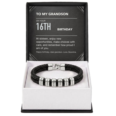 Load image into Gallery viewer, To My Grandson 16th Birthday Men&amp;#39;s Personalized Name Bracelet from Grandma
