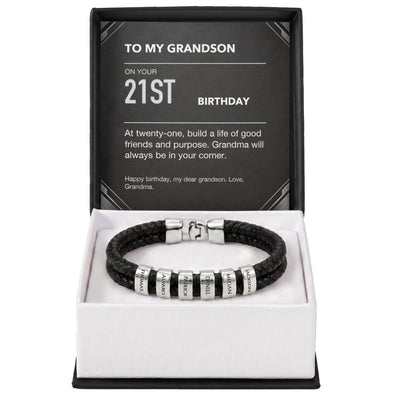 Load image into Gallery viewer, To My Grandson 21st Birthday Men&amp;#39;s Personalized Name Bracelet from Grandma
