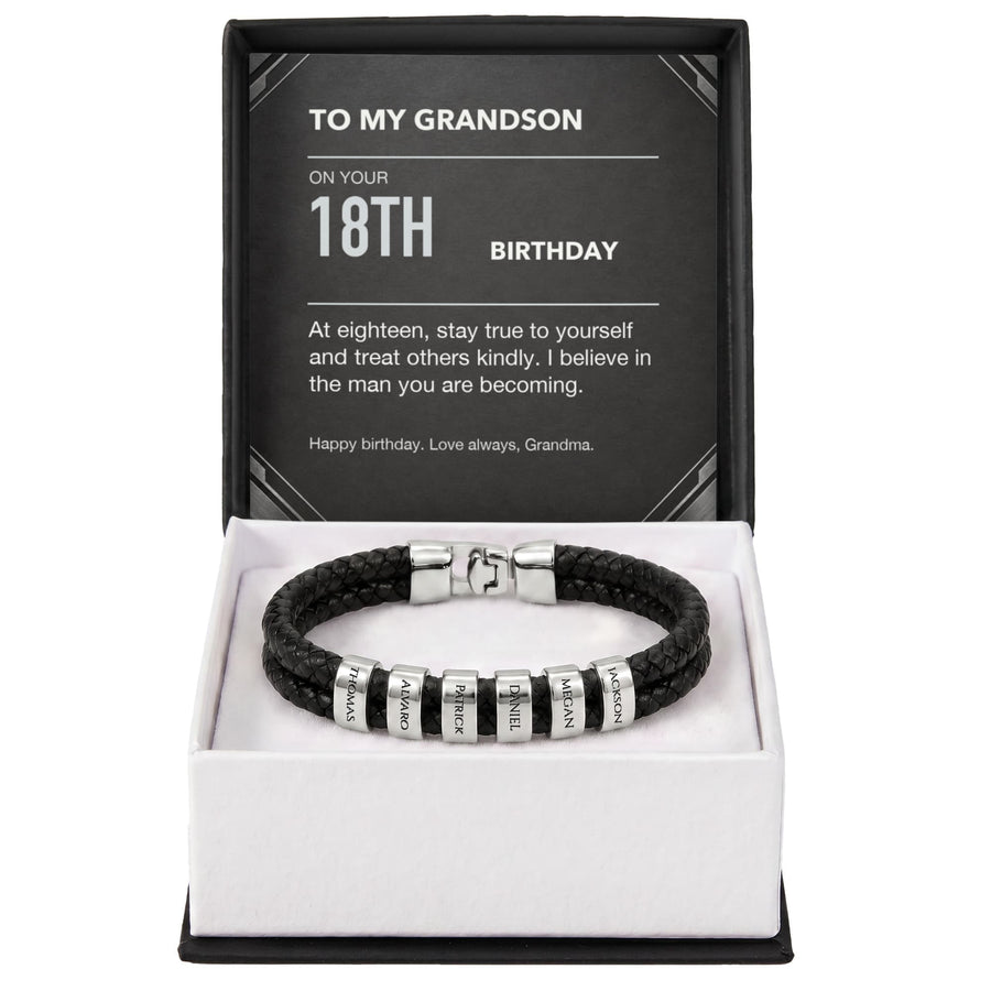 To My Grandson 18th Birthday Men's Personalized Name Bracelet from Grandma
