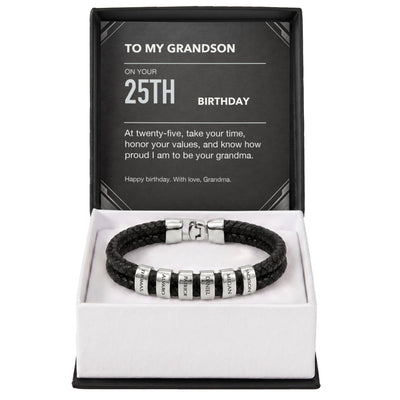 Load image into Gallery viewer, To My Grandson 25th Birthday Men&amp;#39;s Personalized Name Bracelet from Grandma
