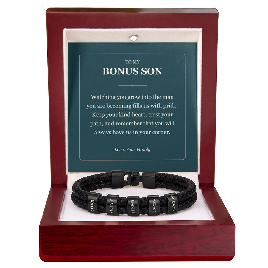 To My Bonus Son, Proud of the Man You Are Becoming - Personalized Name Bracelet