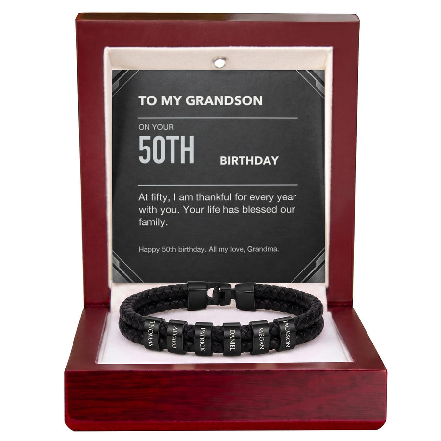 To My Grandson 50th Birthday Men's Personalized Name Bracelet from Grandma