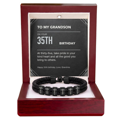 Load image into Gallery viewer, To My Grandson 35th Birthday Men&amp;#39;s Personalized Name Bracelet from Grandma
