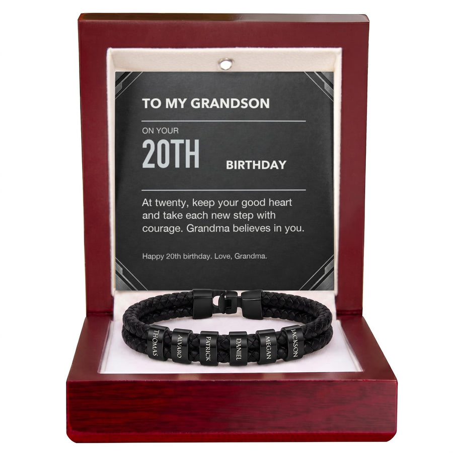 To My Grandson 20th Birthday Men's Personalized Name Bracelet from Grandma