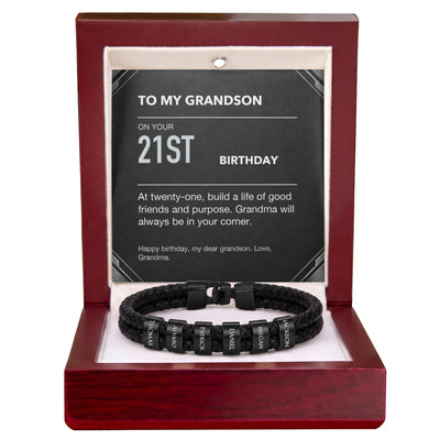 Load image into Gallery viewer, To My Grandson 21st Birthday Men&amp;#39;s Personalized Name Bracelet from Grandma
