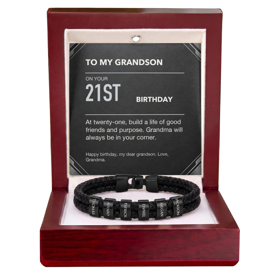 To My Grandson 21st Birthday Men's Personalized Name Bracelet from Grandma