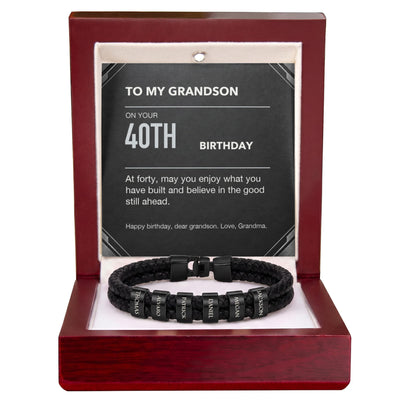 Load image into Gallery viewer, To My Grandson 40th Birthday Men&amp;#39;s Personalized Name Bracelet from Grandma

