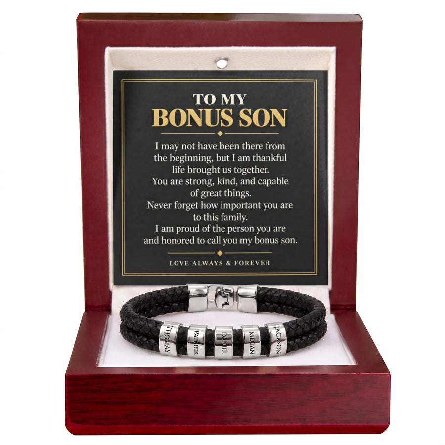 To My Bonus Son Personalized Name Bracelet - Proud to Call You Family