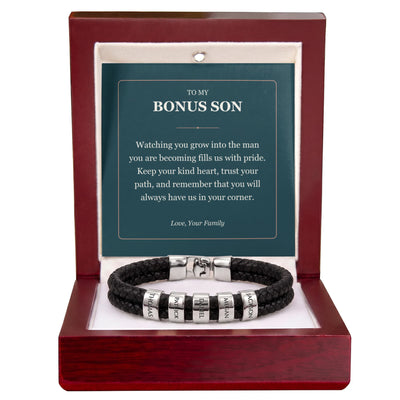 Load image into Gallery viewer, To My Bonus Son, Proud of the Man You Are Becoming - Personalized Name Bracelet
