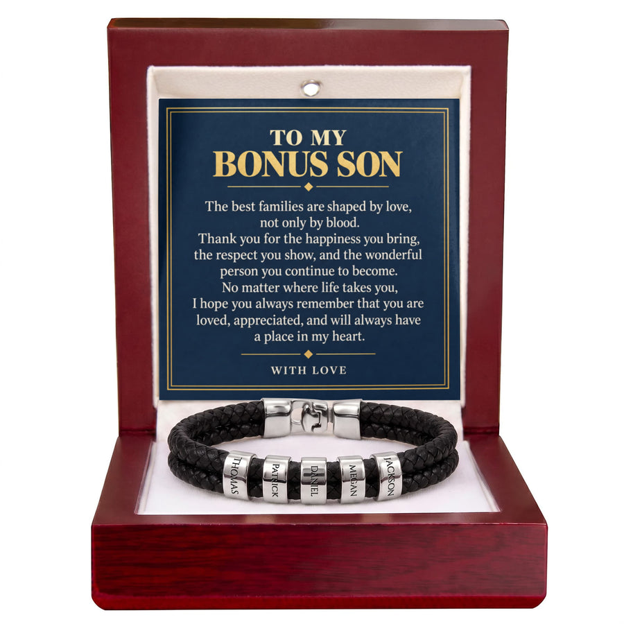 To My Bonus Son Personalized Name Bracelet - Shaped by Love, Not Only Blood