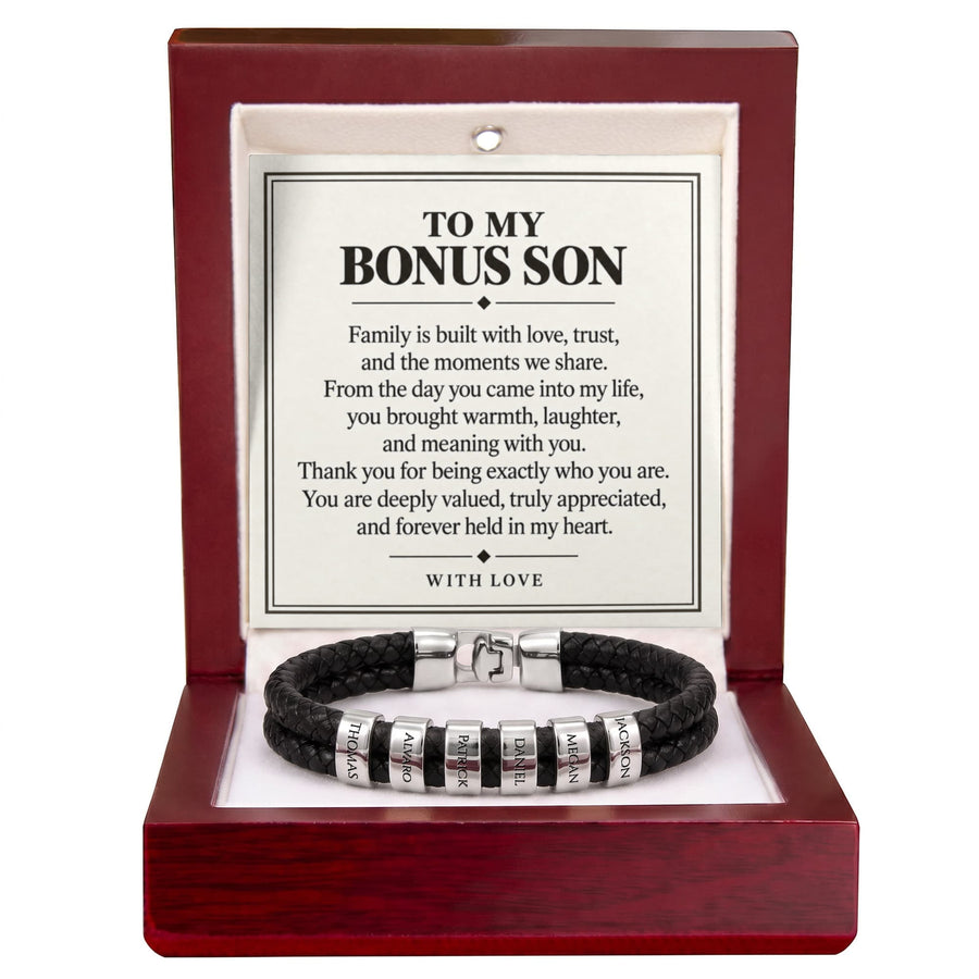 To My Bonus Son Personalized Name Bracelet - Forever Held in My Heart