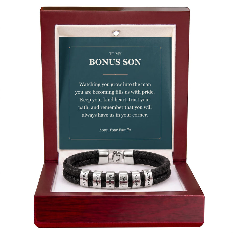 To My Bonus Son, Proud of the Man You Are Becoming - Personalized Name Bracelet