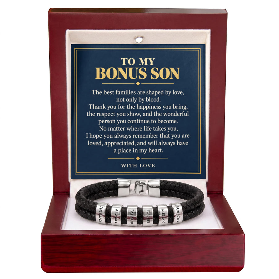 To My Bonus Son Personalized Name Bracelet - Shaped by Love, Not Only Blood