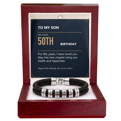 Load image into Gallery viewer, To My Son 50th Birthday Men&amp;#39;s Personalized Name Bracelet from Mom
