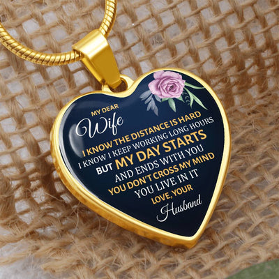 Load image into Gallery viewer, To My Wife Heart Necklace - I Know the Distance Is Hard Snake Chain
