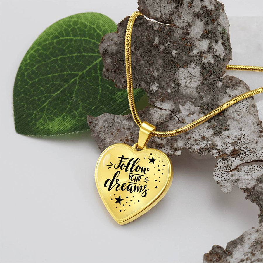Silver Women Heart Necklace - Follow Your Dreams Snake Chain