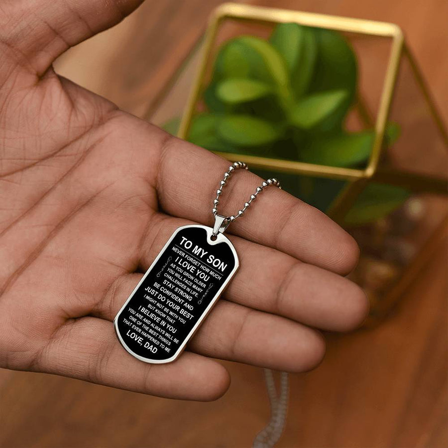 Personalized Necklace for Son from Dad, Father to Son Dog Tag Necklace