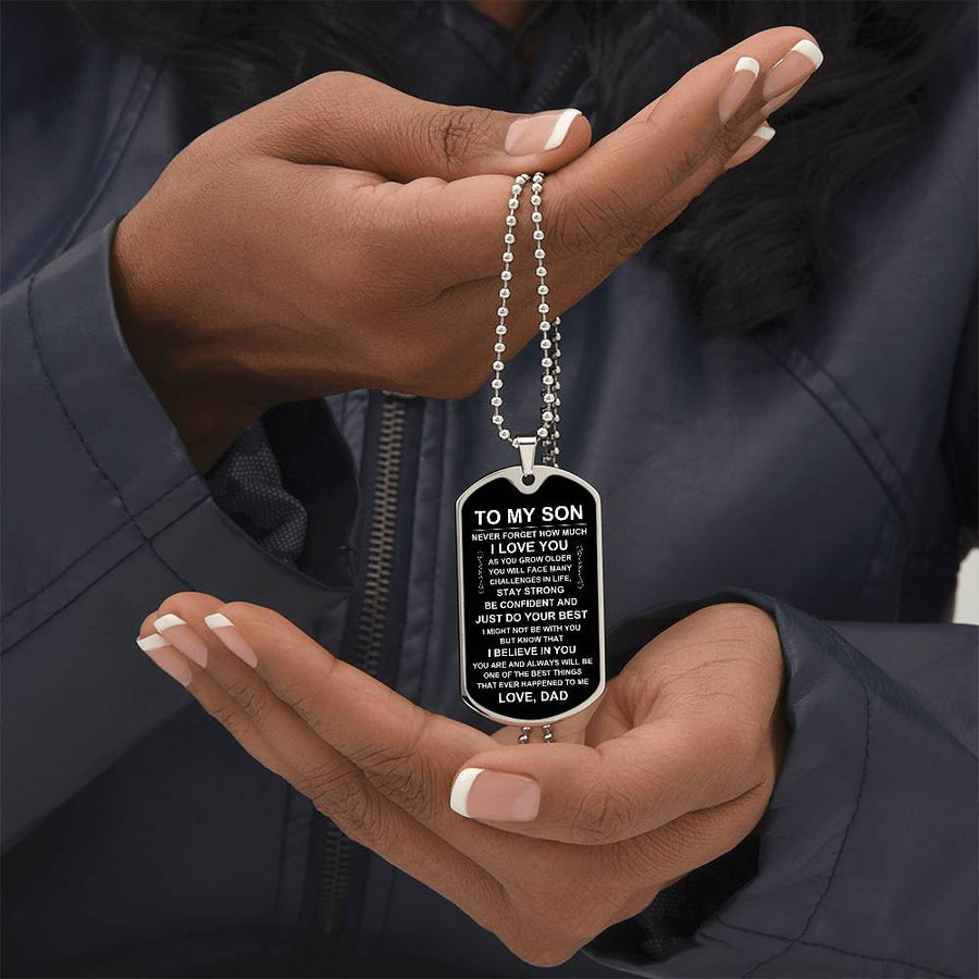 Personalized Necklace for Son from Dad, Father to Son Dog Tag Necklace