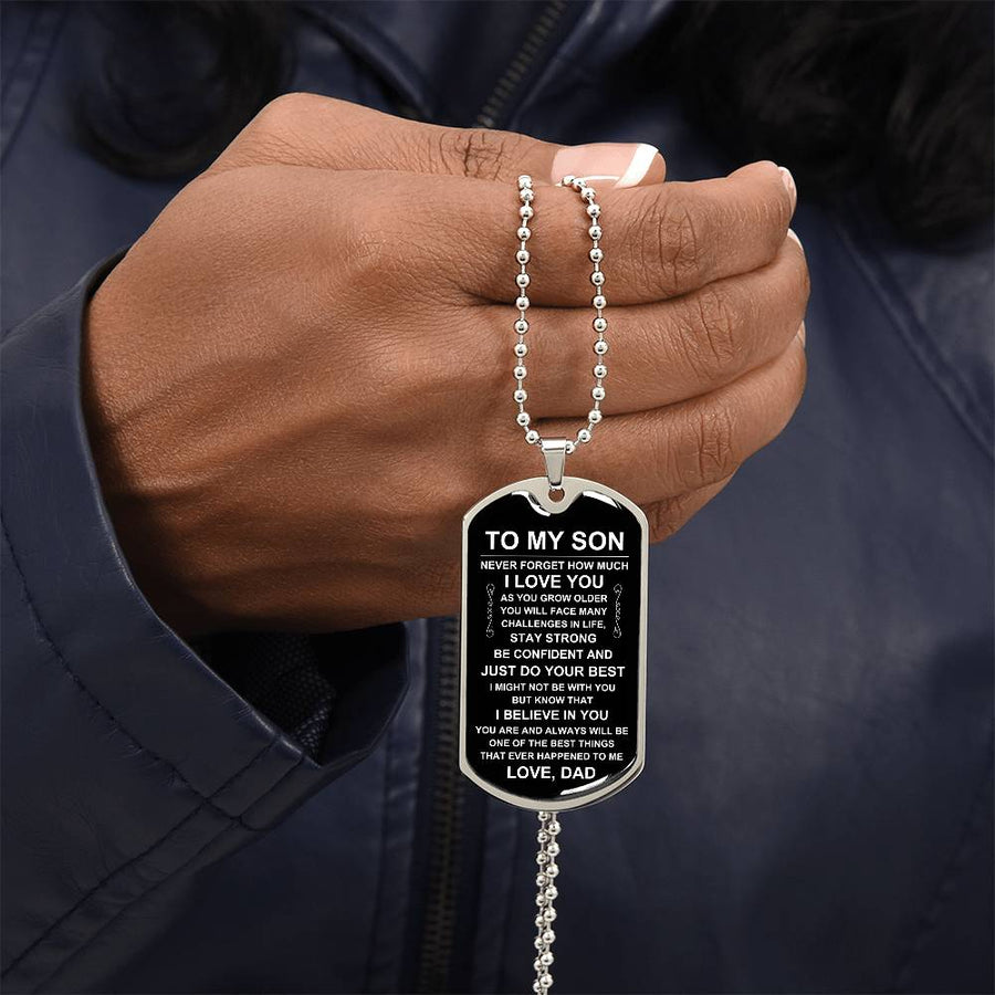 Personalized Necklace for Son from Dad, Father to Son Dog Tag Necklace