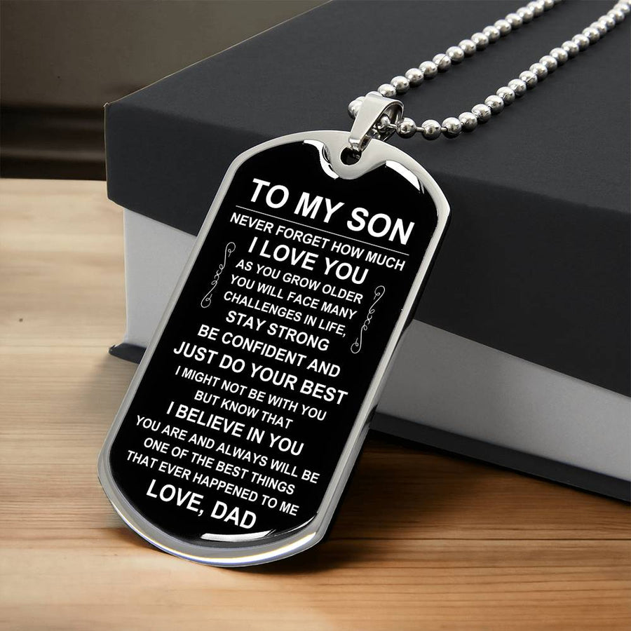Personalized Necklace for Son from Dad, Father to Son Dog Tag Necklace