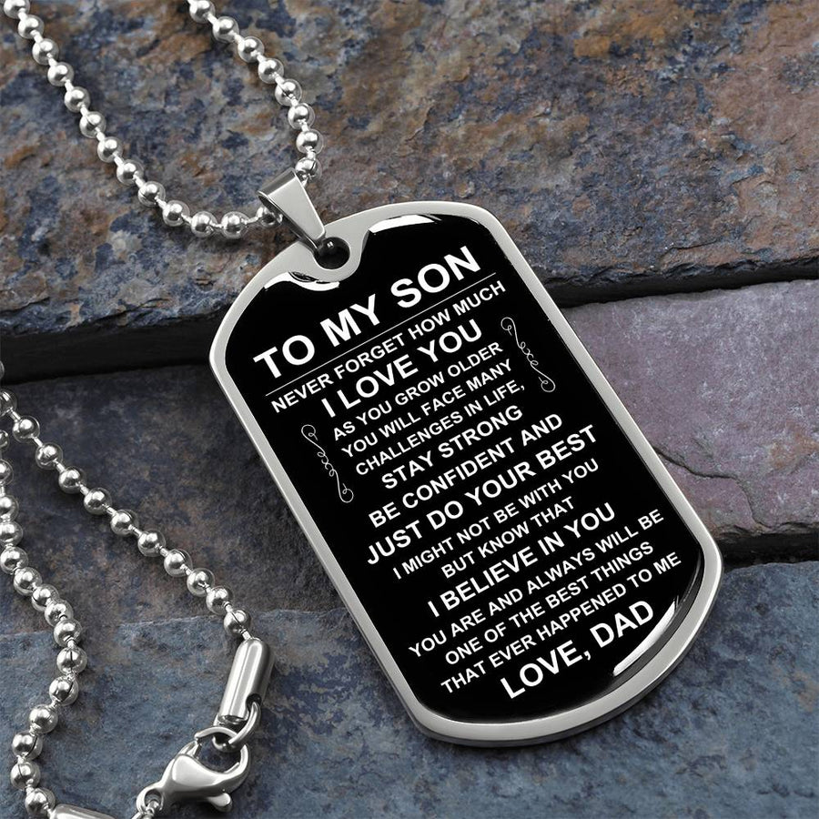 Personalized Necklace for Son from Dad, Father to Son Dog Tag Necklace