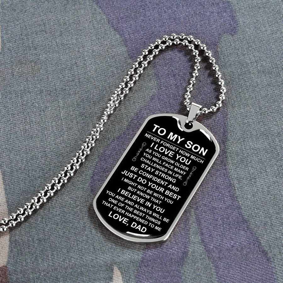 Personalized Necklace for Son from Dad, Father to Son Dog Tag Necklace